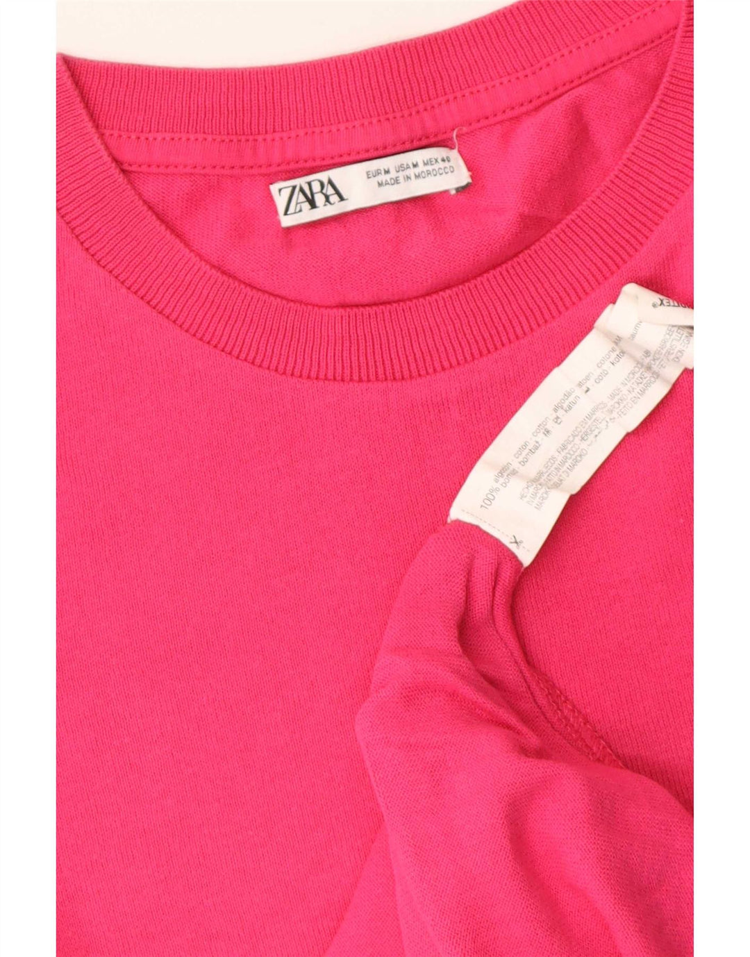 Camiseta feminina Zara UK 14 algodão rosa médio