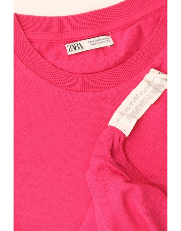 Camiseta feminina Zara UK 14 algodão rosa médio