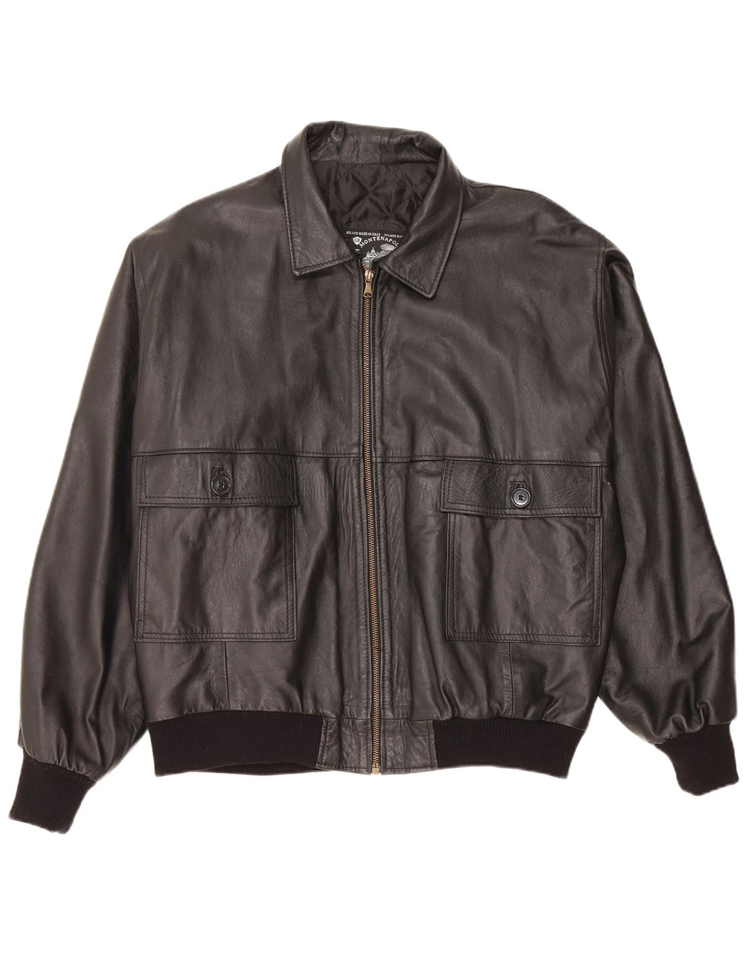 Jaqueta de couro masculina vintage folgada Reino Unido 38 couro preto médio