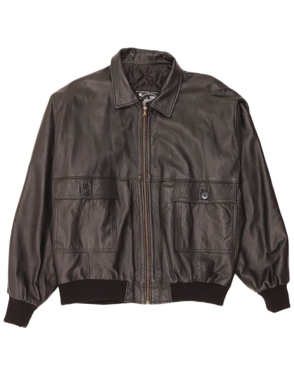 Jaqueta de couro masculina vintage folgada Reino Unido 38 couro preto médio