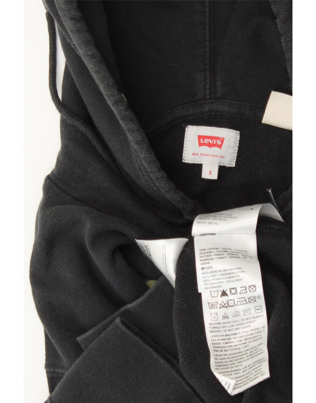 Suéter com capuz gráfico masculino LEVI'S pequeno algodão preto