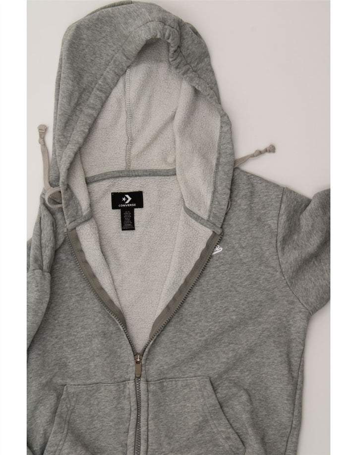 CONVERSE Womens Oversized Zip Hoodie Sweater UK 6 XS Grey Cotton Vintage Converse and Second-Hand Converse from Messina Hembry 