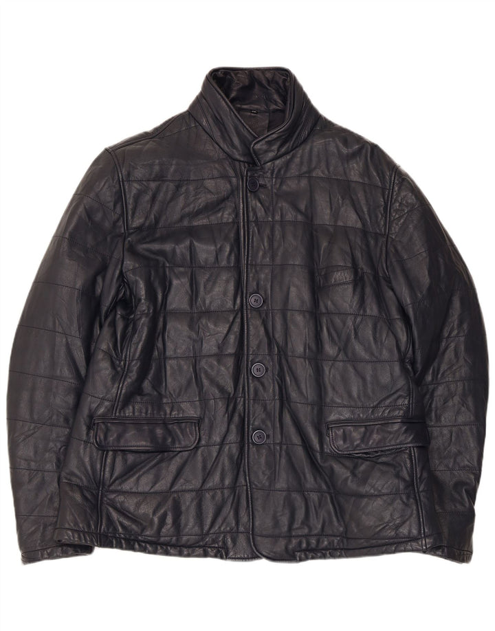 Jaqueta feminina de couro bomber Desiree Reino Unido 18 XL couro azul marinho