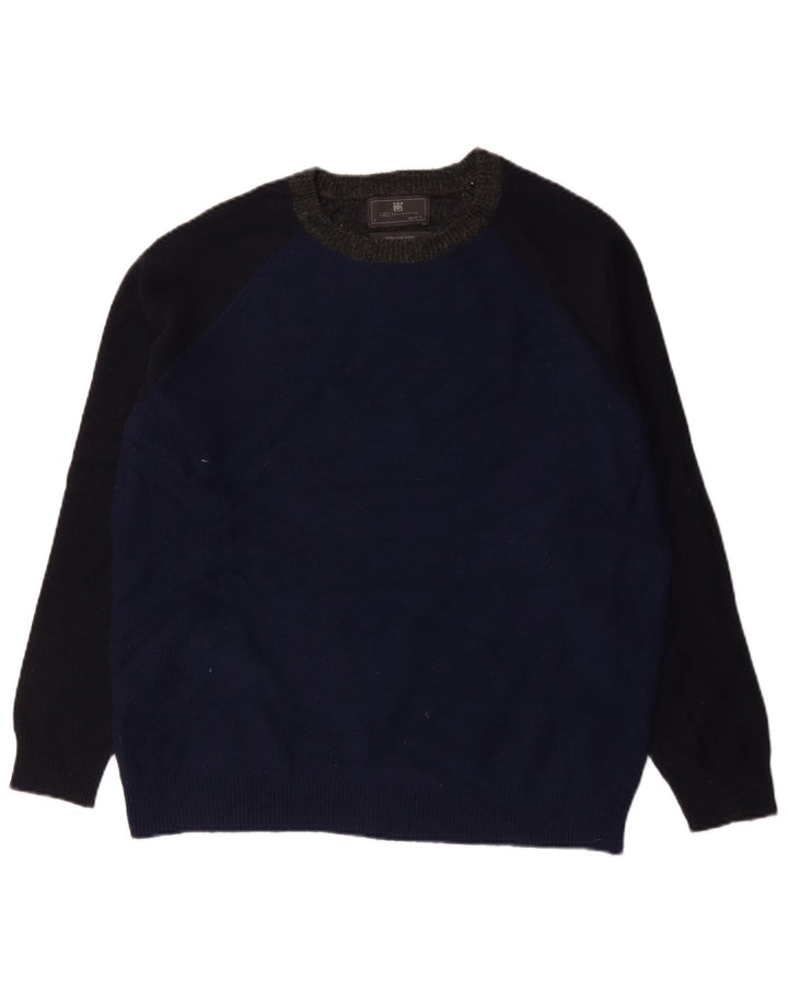 Suéter masculino Marks & Spencer com gola redonda grande bloco colorido azul marinho