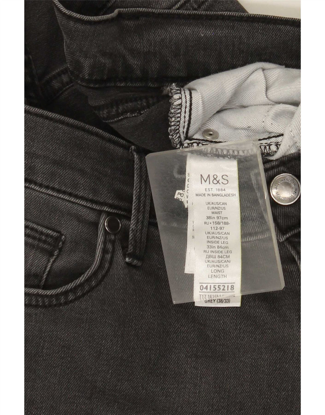 Jeans retos masculinos Marks & Spencer W38 L33 algodão cinza