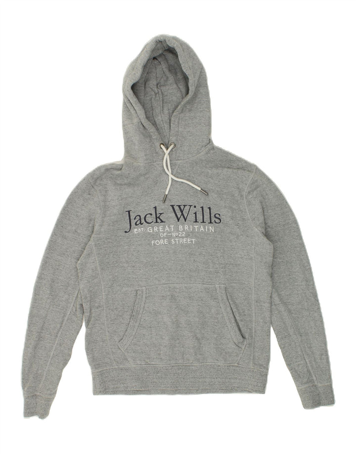 JACK WILLS Mens Graphic Hoodie Jumper Small Grey Flecked Cotton Vintage Jack Wills and Second-Hand Jack Wills from Messina Hembry 
