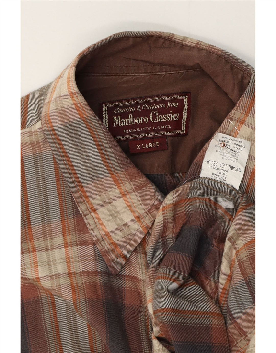 MARLBORO CLASSICS Camisa masculina de flanela XL de algodão xadrez marrom