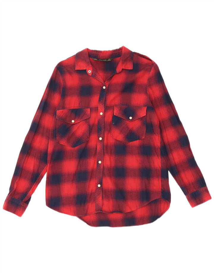 Camisa militar feminina de flanela Zara Reino Unido 12 xadrez vermelho médio
