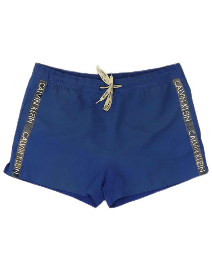 Shorts de natação masculino Calvin Klein gráfico pequeno azul poliéster