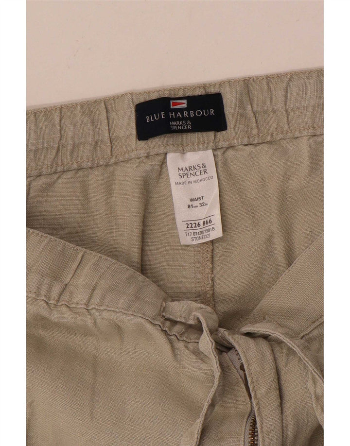 Calça masculina Marks & Spencer Blue Harbor Capri W32 linho bege médio