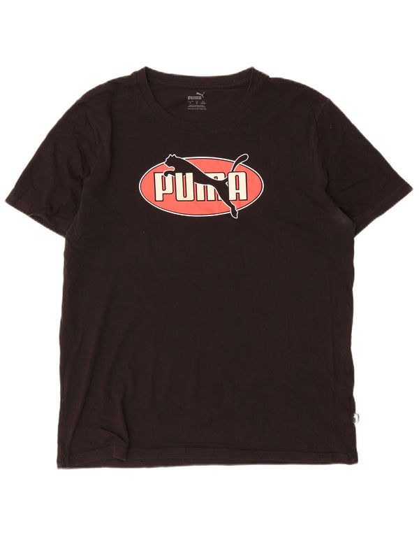 Puma Mens Graphic T-Shirt Top Médio Algodão Preto