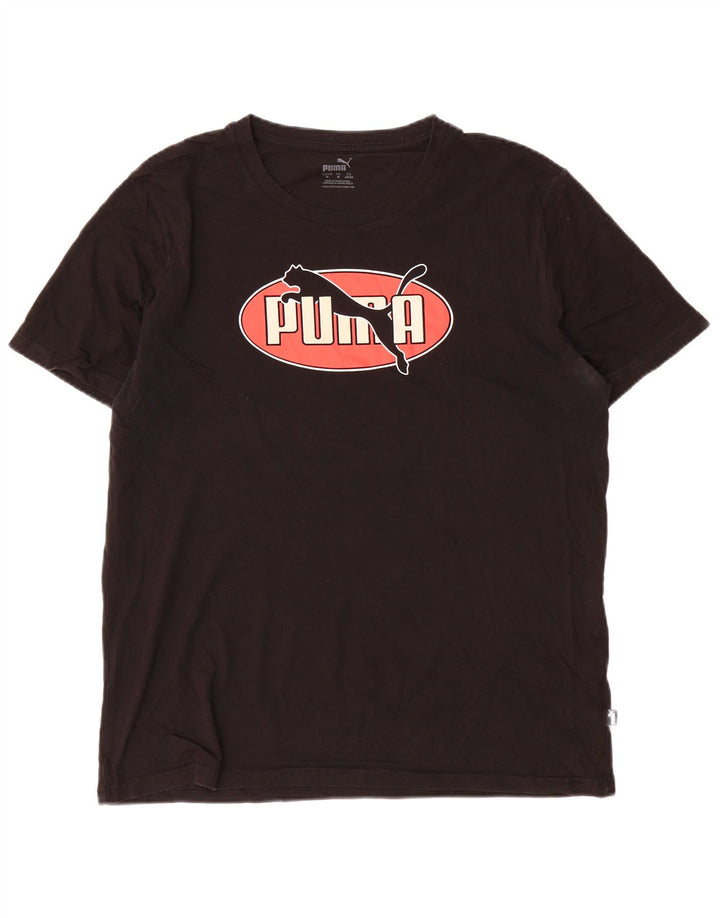 Puma Mens Graphic T-Shirt Top Médio Algodão Preto