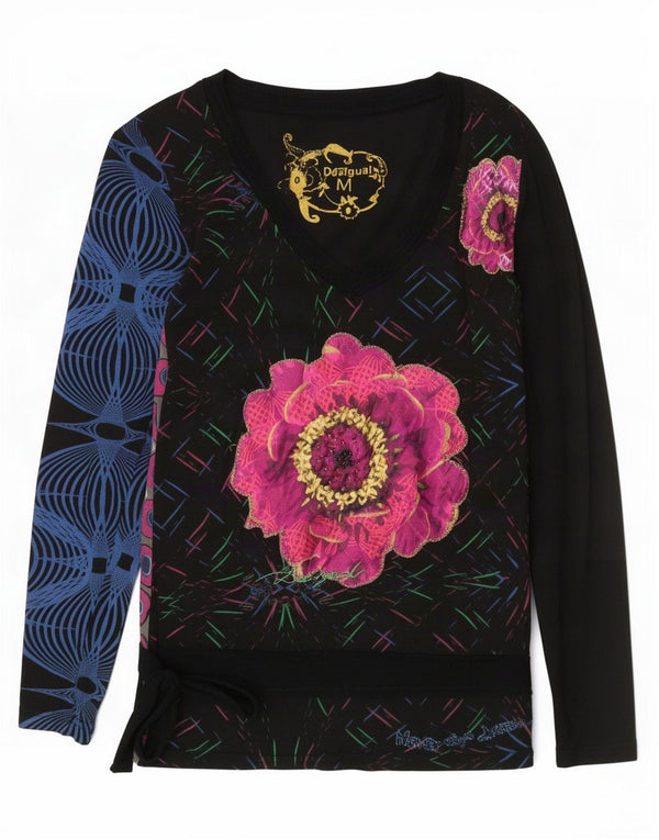 Blusa Feminina Desigual Padrão Abstrato Top UK 12 Médio Multicolorido