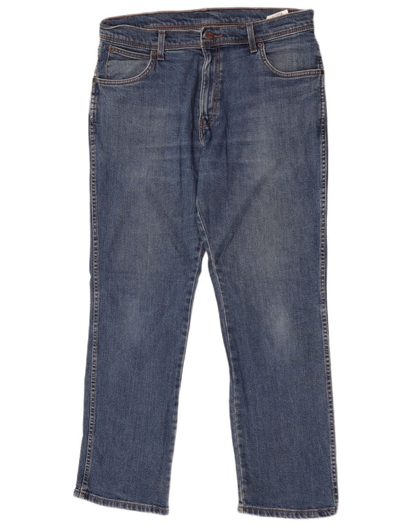 Wrangler Mens Regular Fit Straight Jeans W36 L30 Azul Algodão