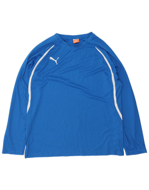 Puma Mens Top Manga Longa Grande Listrado Azul Poliéster