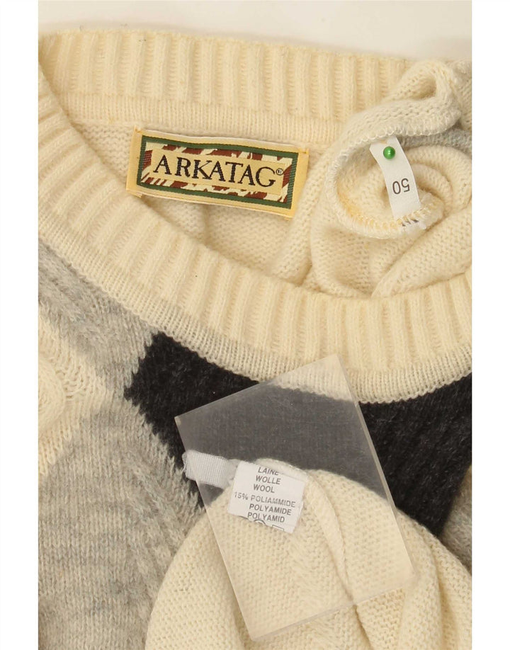 Suéter vintage masculino com gola redonda IT 50 Médio Off White Argyle/Diamante