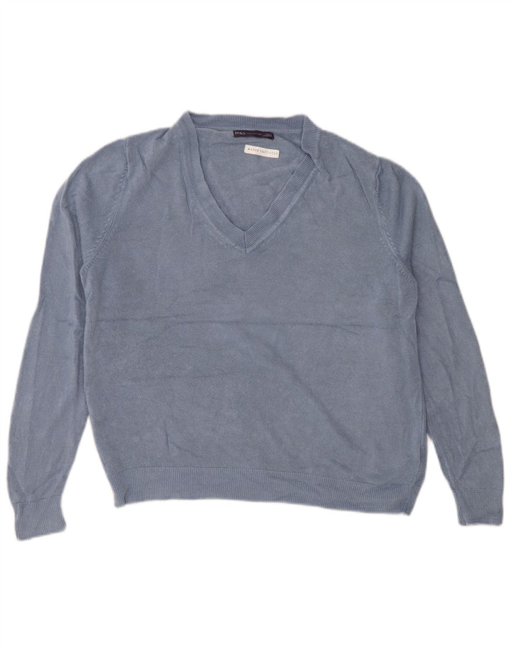 MARKS & SPENCER Suéter feminino curto com decote em V Reino Unido 14 azul médio