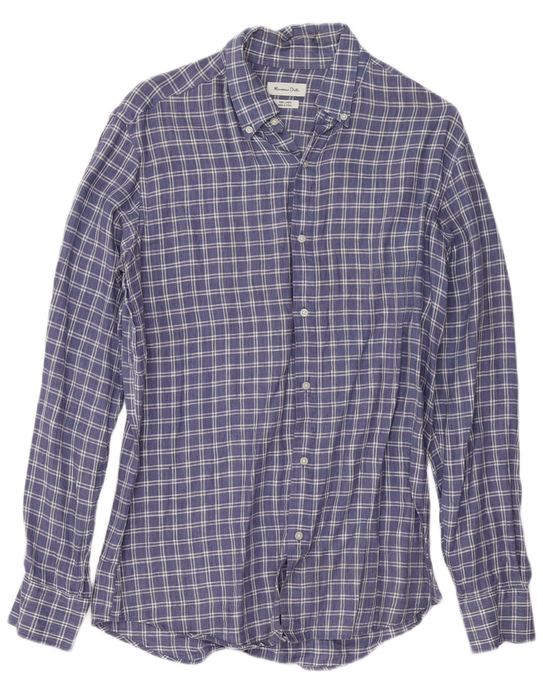 Camisa masculina Massimo Dutti em linho xadrez azul médio