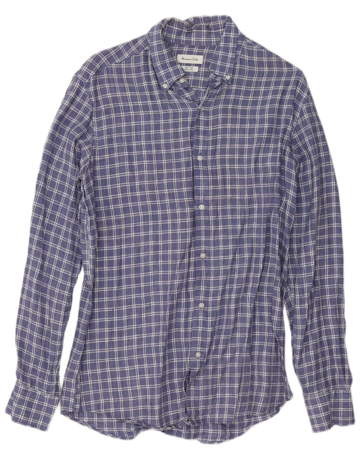 Camisa masculina Massimo Dutti em linho xadrez azul médio