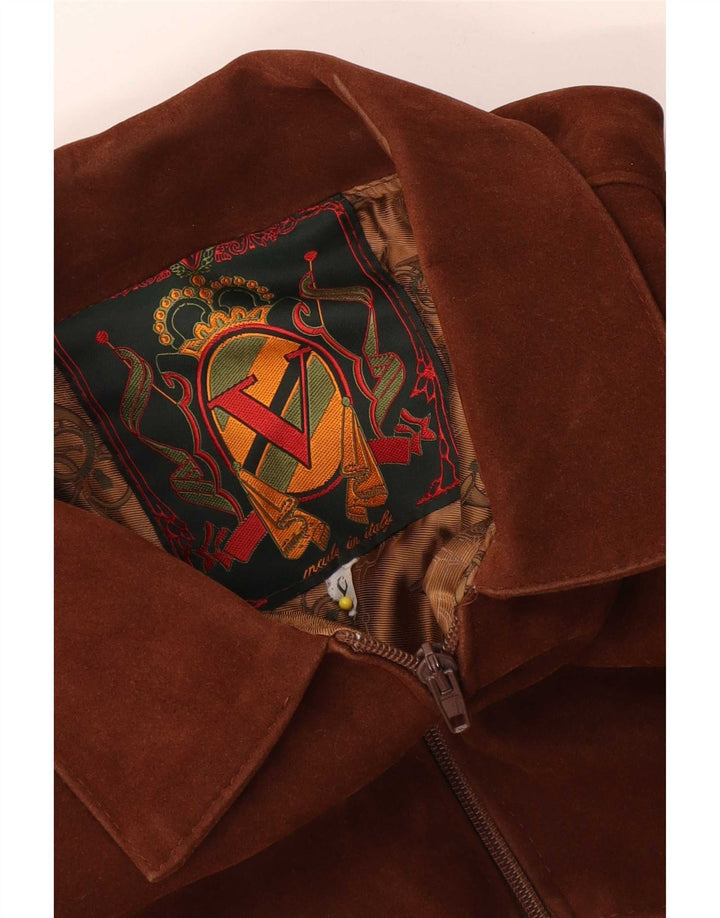 Jaqueta bomber masculina vintage de camurça UK 40 grande marrom