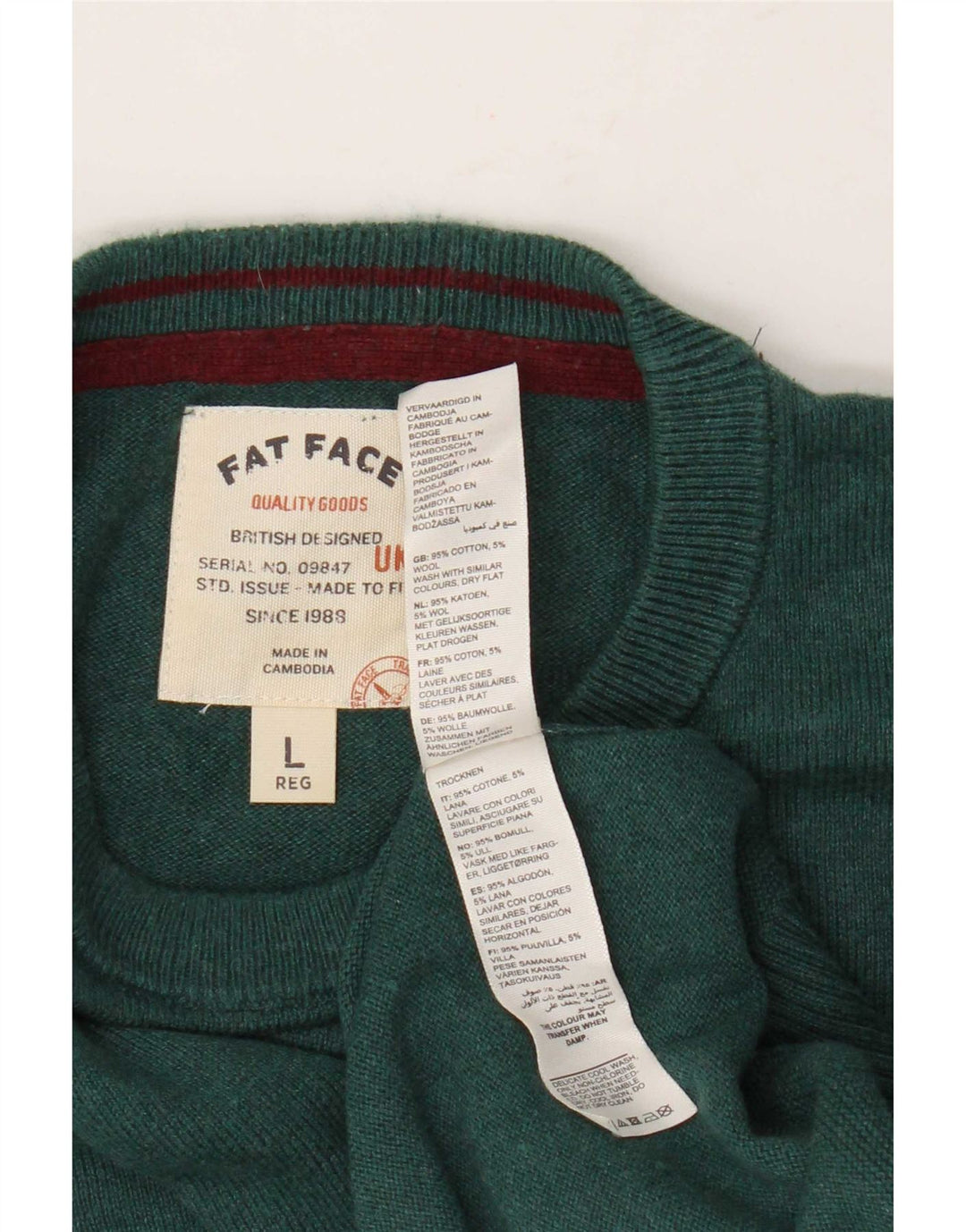 Suéter masculino Fat Face com ajuste regular e gola redonda, algodão verde grande