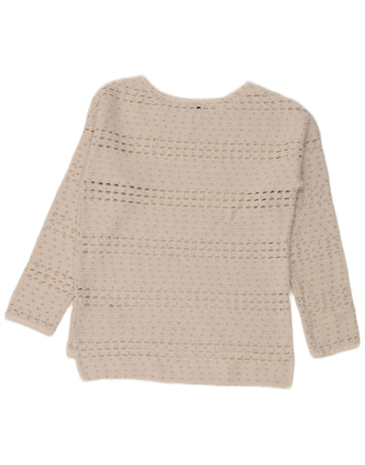 Suéter feminino Massimo Dutti de crochê com gola canoa Reino Unido 14 médio branco