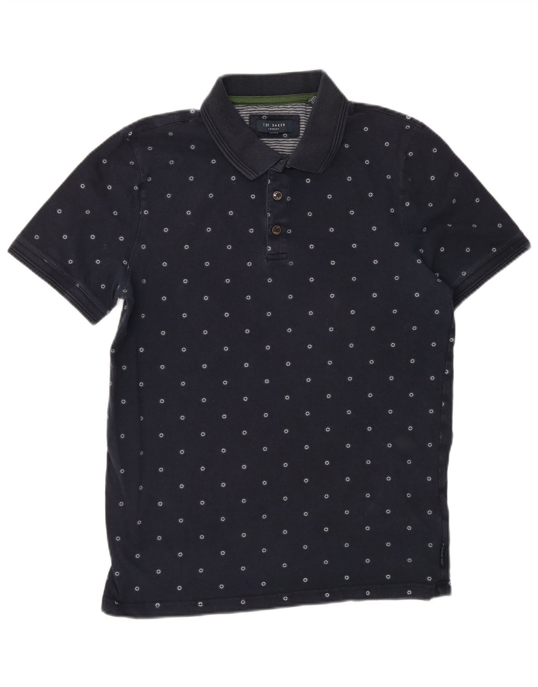 Camisa polo masculina Ted Baker pequena algodão manchado azul marinho