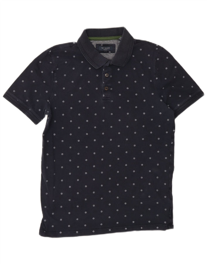 Camisa polo masculina Ted Baker pequena algodão manchado azul marinho
