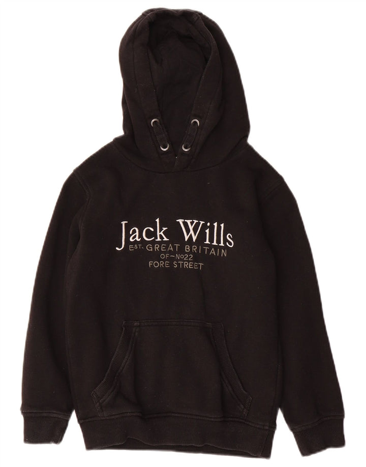 JACK WILLS Meninos moletom com capuz gráfico 7-8 anos algodão preto