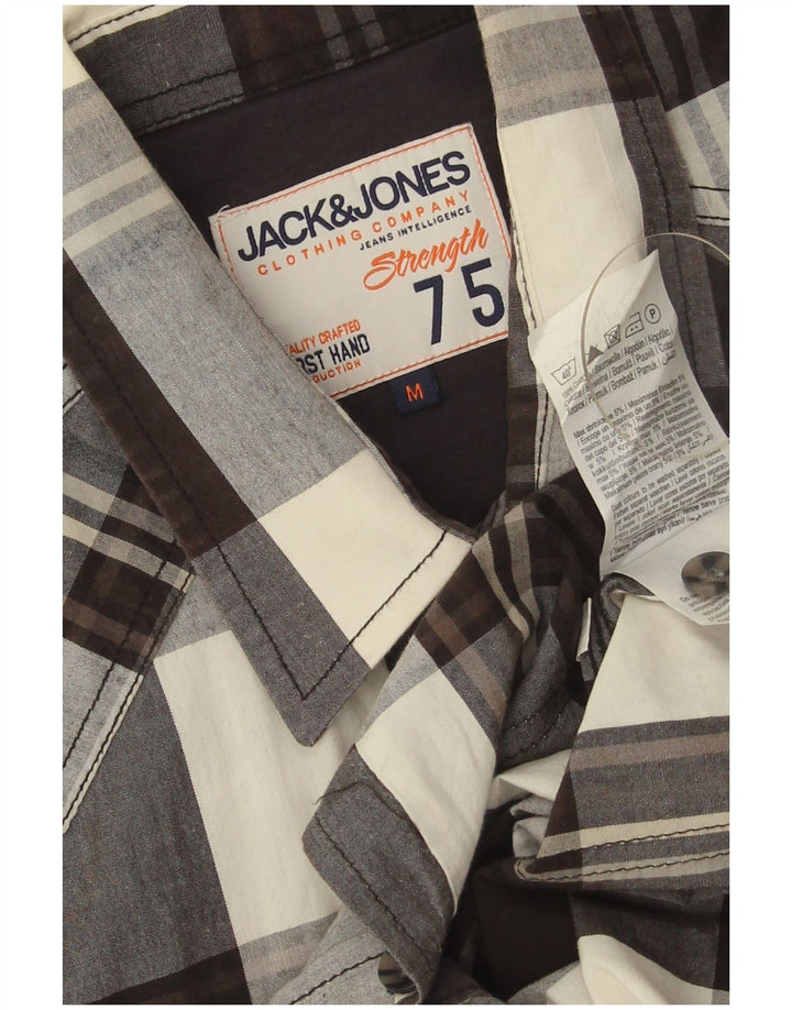Camisa masculina de manga curta Jack & Jones, algodão xadrez preto médio