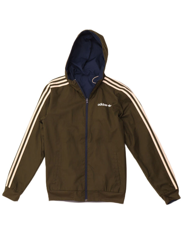 ADIDAS Mens Hooded Reversible Tracksuit Top Jacket XS Khaki Poliéster