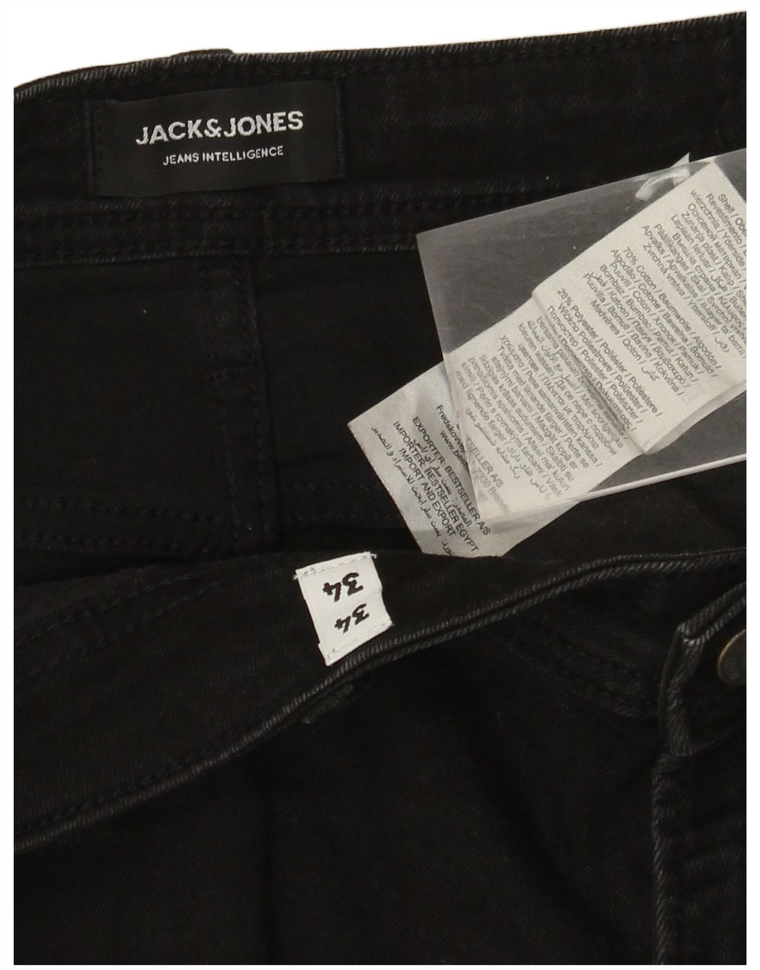 Jeans retos masculinos Jack & Jones W34 L34 algodão preto