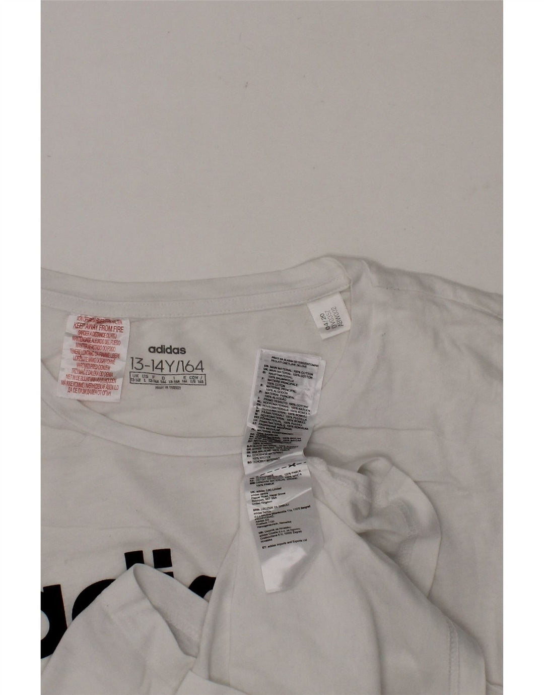 ADIDAS Girls Graphic T-Shirt Top 13-14 Years White Cotton Vintage Adidas and Second-Hand Adidas from Messina Hembry 
