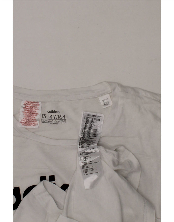 ADIDAS Girls Graphic T-Shirt Top 13-14 Years White Cotton Vintage Adidas and Second-Hand Adidas from Messina Hembry 
