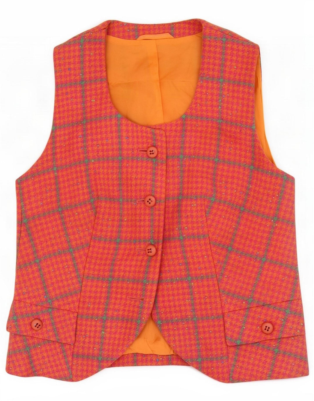 Colete feminino vintage Reino Unido 10 pequeno Houndstooth laranja
