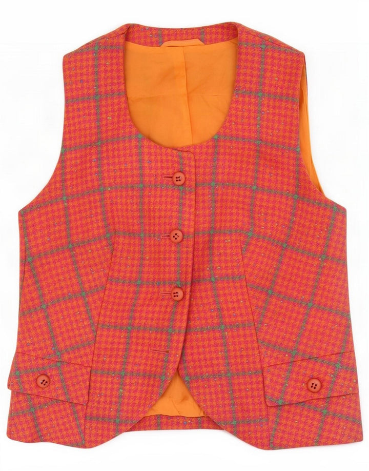 Colete feminino vintage Reino Unido 10 pequeno Houndstooth laranja