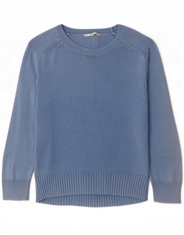 Zara Suéter feminino com gola canoa e gola redonda, 10 algodão azul pequeno