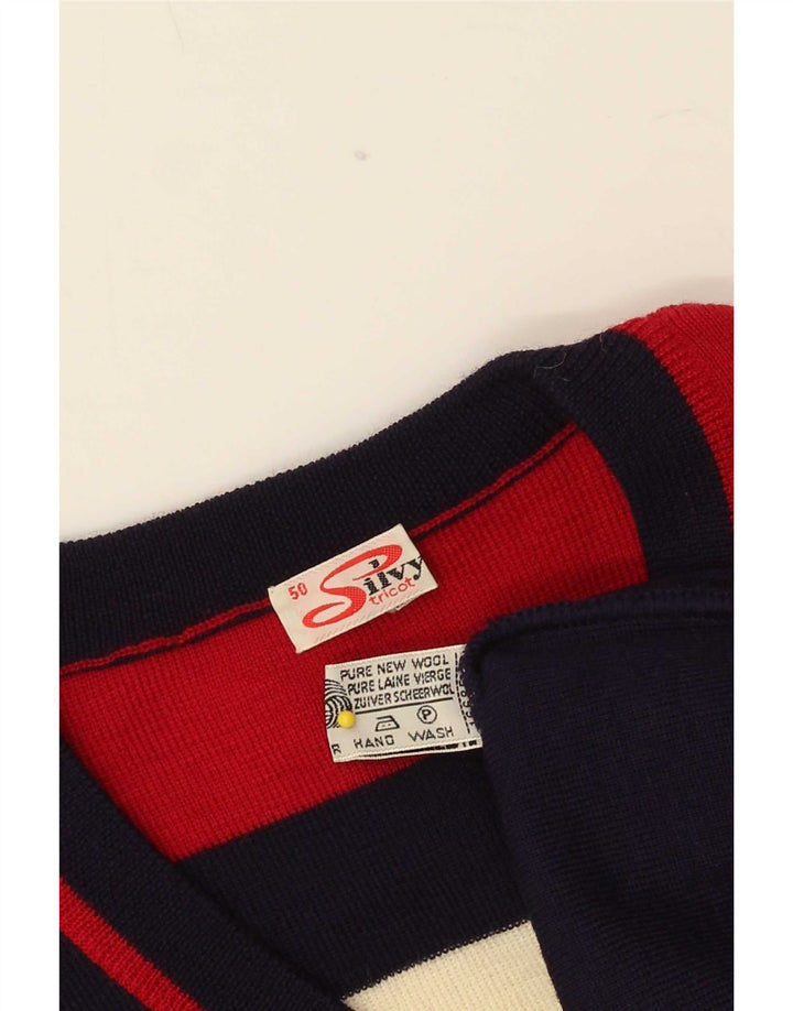 Suéter masculino Silvy com decote em V IT 50 bloco colorido azul marinho médio