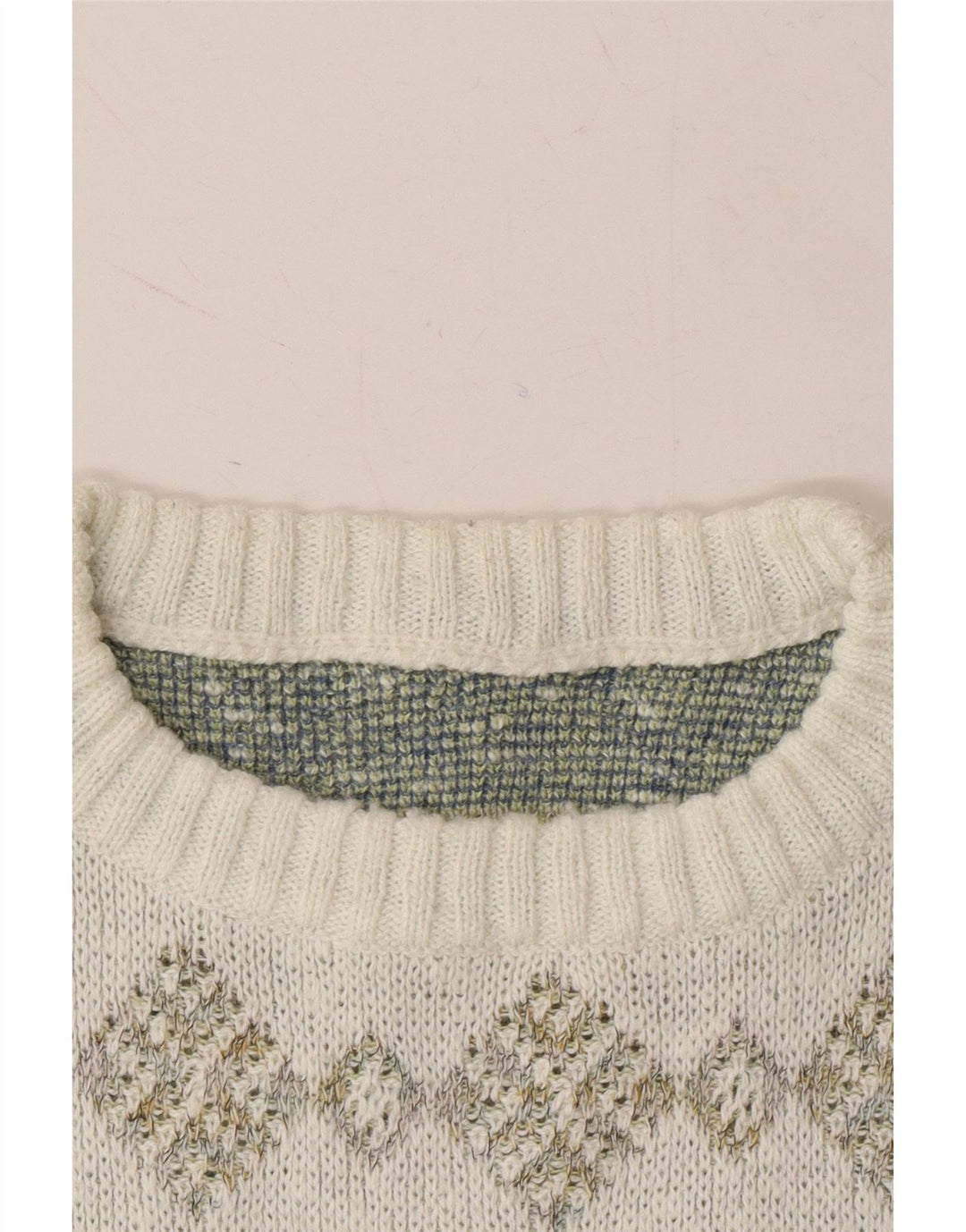 VINTAGE Mens Crew Neck Jumper Sweater XL White Geometric Cotton Vintage Vintage and Second-Hand Vintage from Messina Hembry 