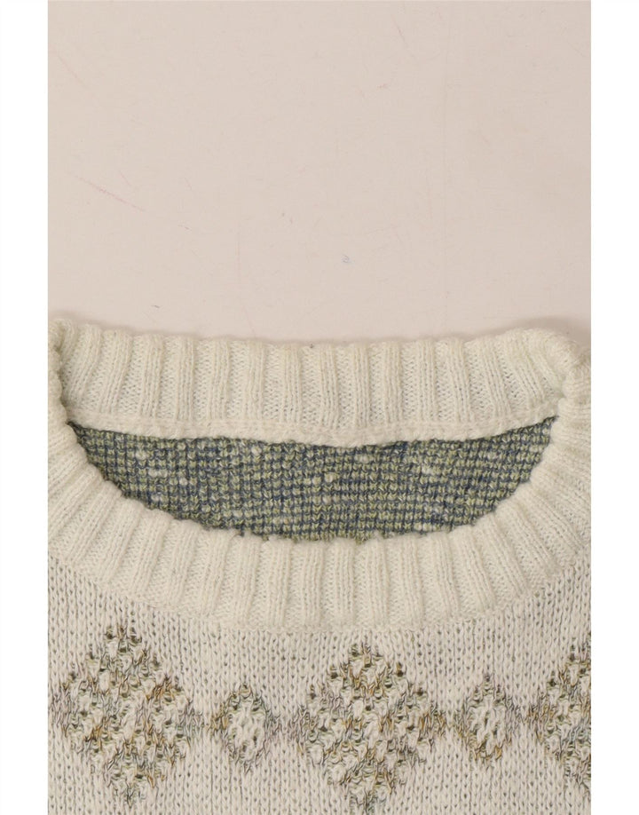 VINTAGE Mens Crew Neck Jumper Sweater XL White Geometric Cotton Vintage Vintage and Second-Hand Vintage from Messina Hembry 