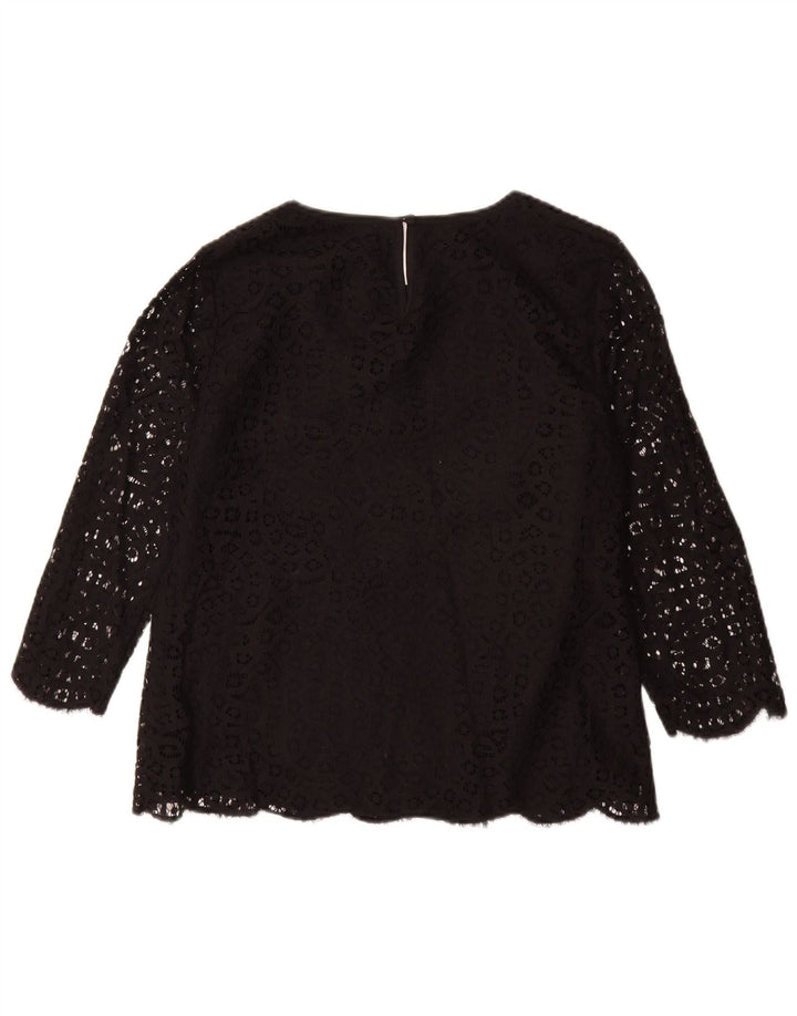 Blusa feminina de manga 3/4 J. CREW EUA 8 algodão floral preto médio