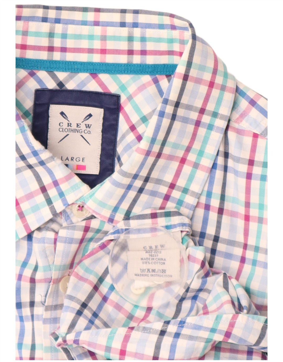 CREW CLOTHING Camisa masculina grande de algodão xadrez azul