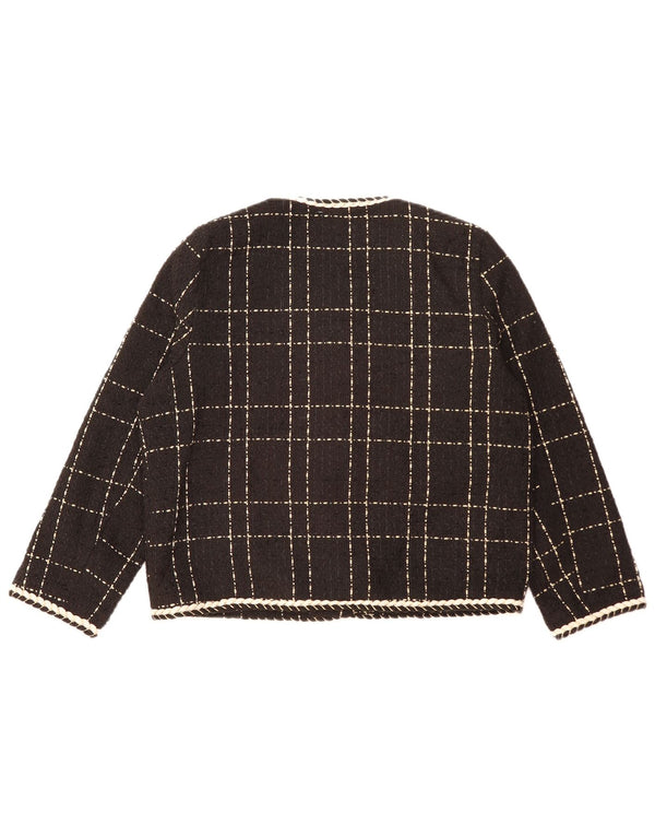 Jaqueta blazer vintage feminina com 4 botões Reino Unido 14 grande xadrez preto