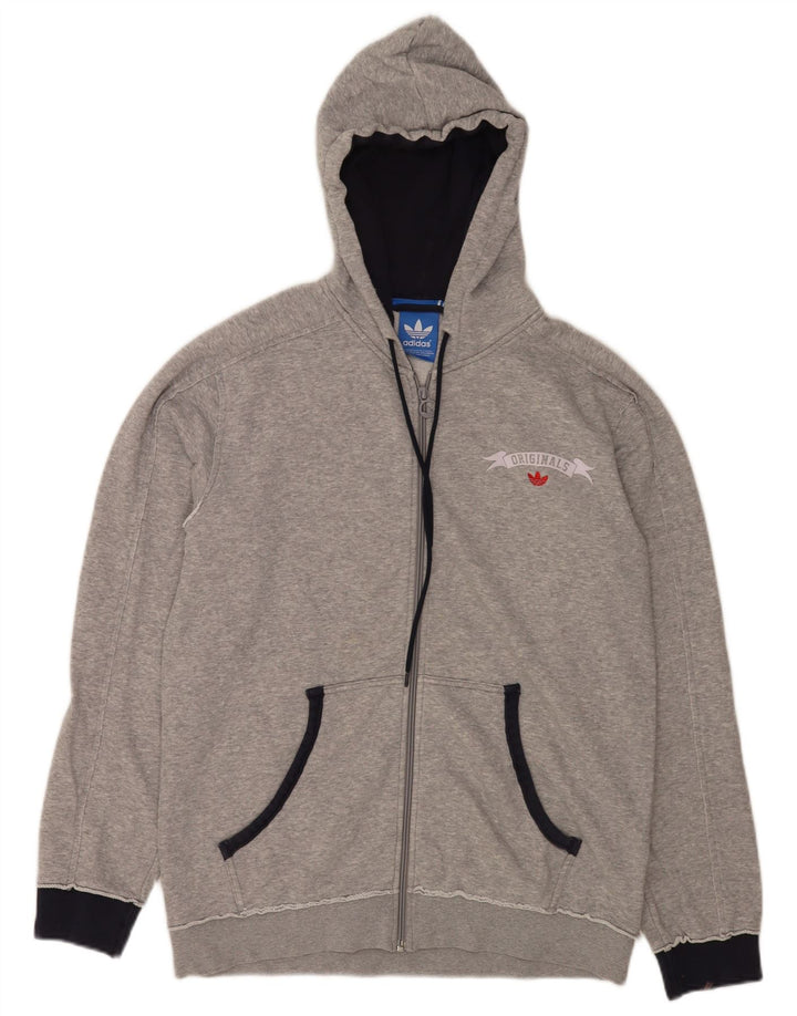 Suéter masculino Adidas com capuz e zíper gráfico cinza médio algodão manchado