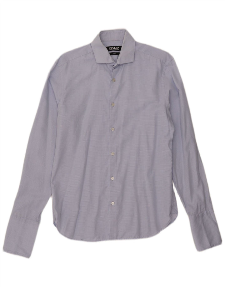 Camisa formal masculina Dkny Slim Fit tamanho 15 1/2 xadrez azul médio