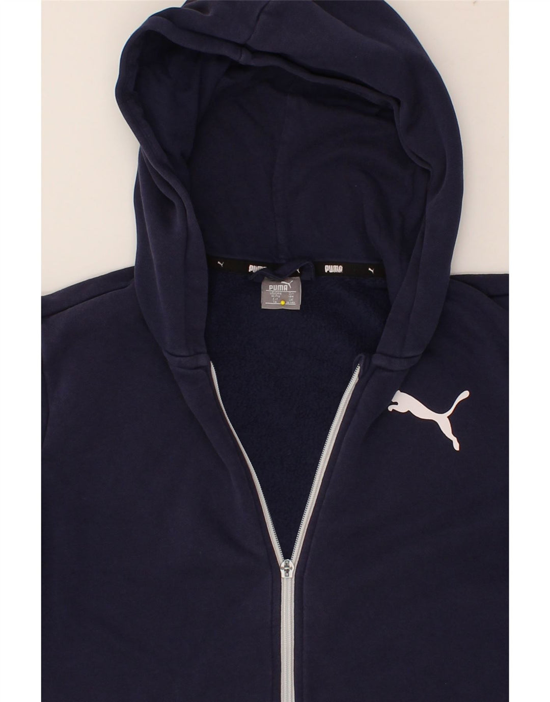 PUMA Boys Graphic Zip Hoodie Sweater 13-14 Years Navy Blue Cotton Vintage Puma and Second-Hand Puma from Messina Hembry 