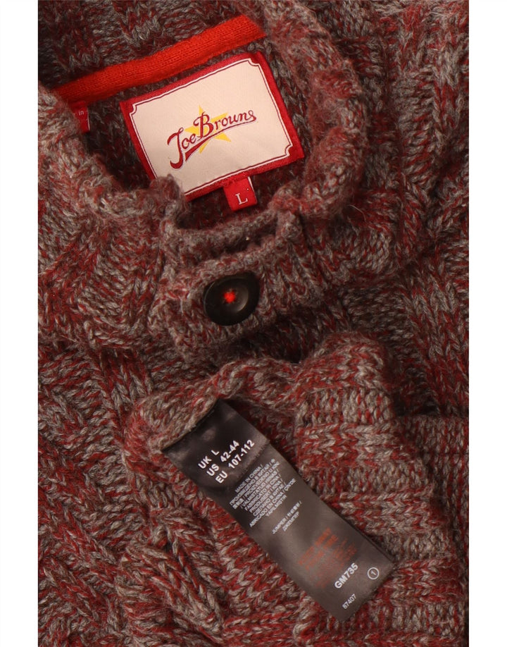 Suéter masculino Joe Browns com gola e botão, grande acrílico manchado marrom