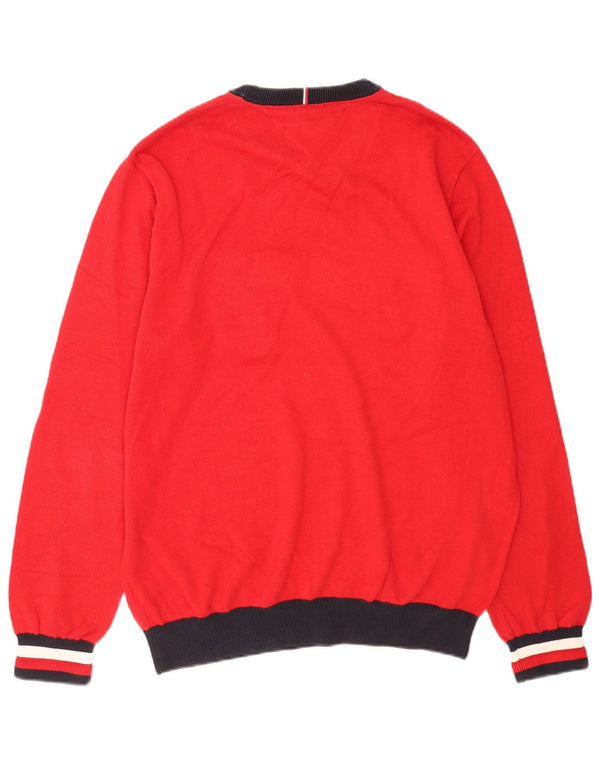 Tommy Hilfiger Suéter masculino com gola redonda e gola redonda XL vermelho colorblock