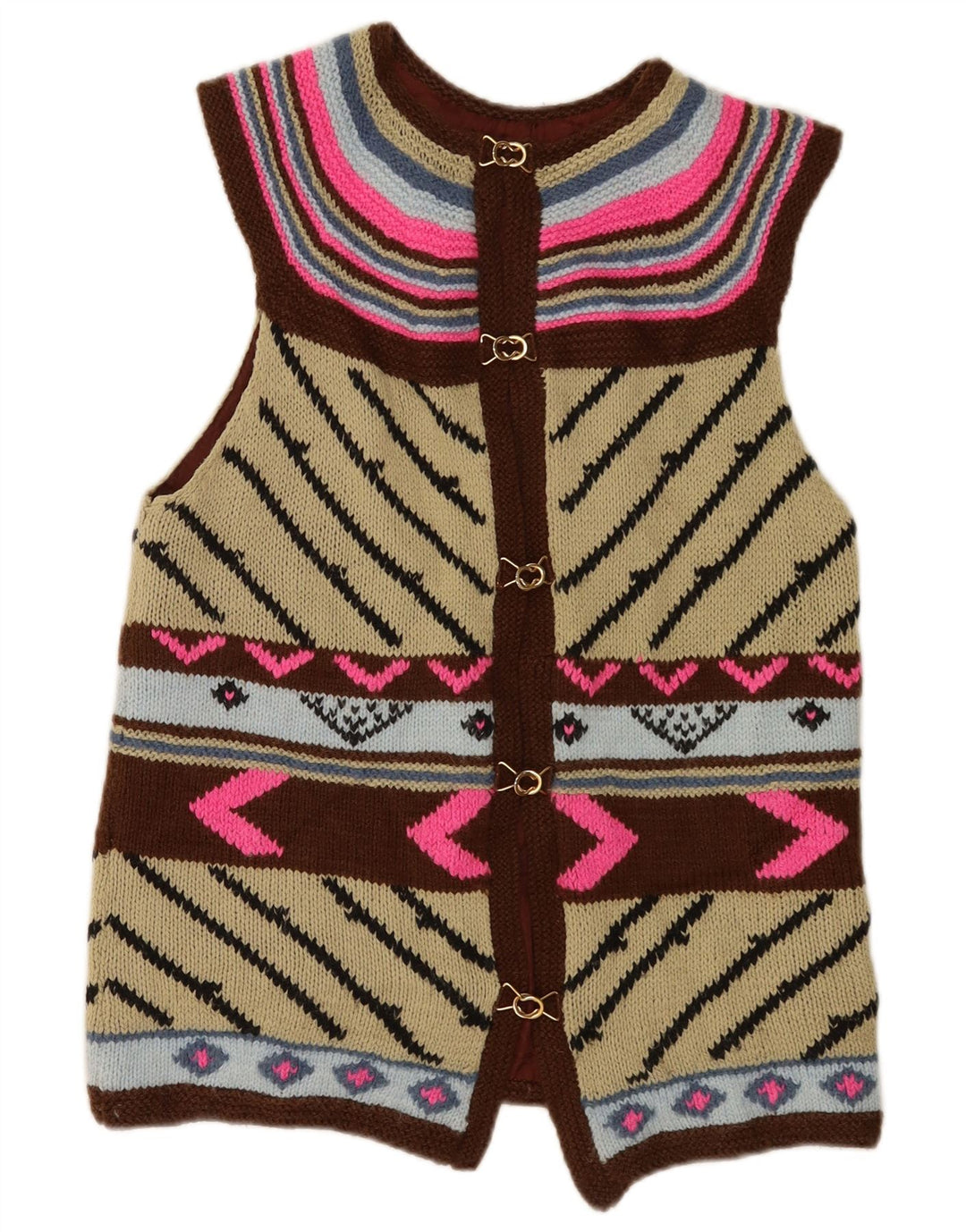 Suéter Cardigan Feminino Vintage Reino Unido 14 Médio Multicolorido Geométrico