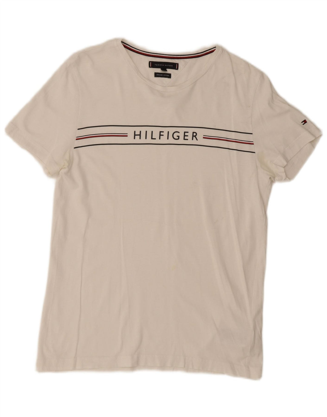 Tommy Hilfiger Camiseta masculina gráfica Top médio algodão branco